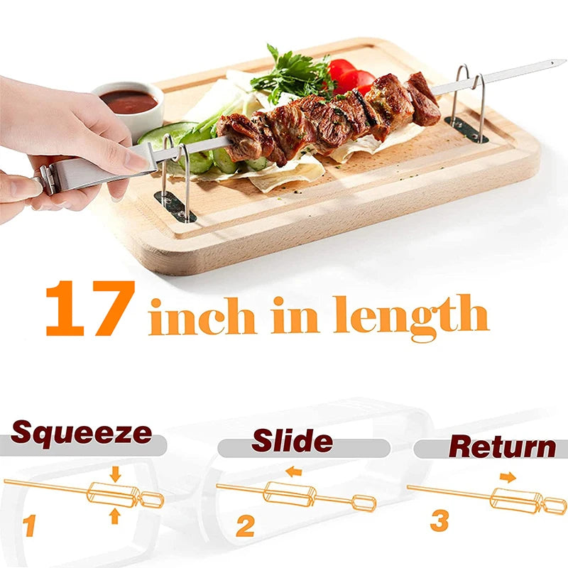 Stainless Steel BBQ Skewers with Quick Release Metal Sliding Handle