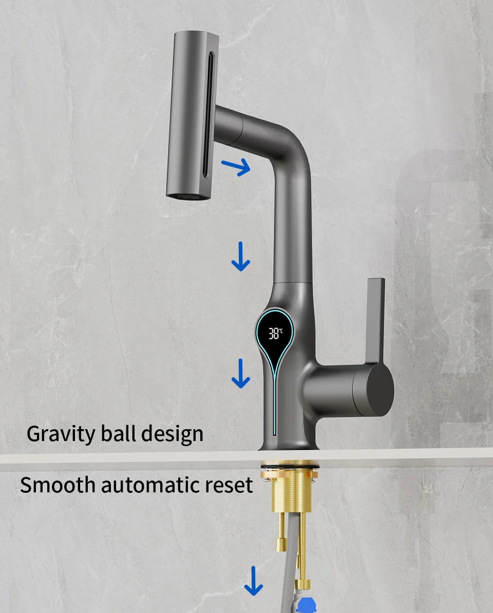Waterfall/Stream Sprayer Faucet With Digital Temperature Display