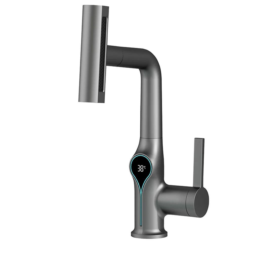 Waterfall/Stream Sprayer Faucet With Digital Temperature Display