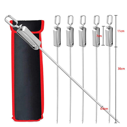 Stainless Steel BBQ Skewers with Quick Release Metal Sliding Handle