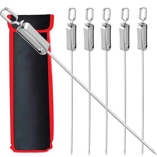 Stainless Steel BBQ Skewers with Quick Release Metal Sliding Handle