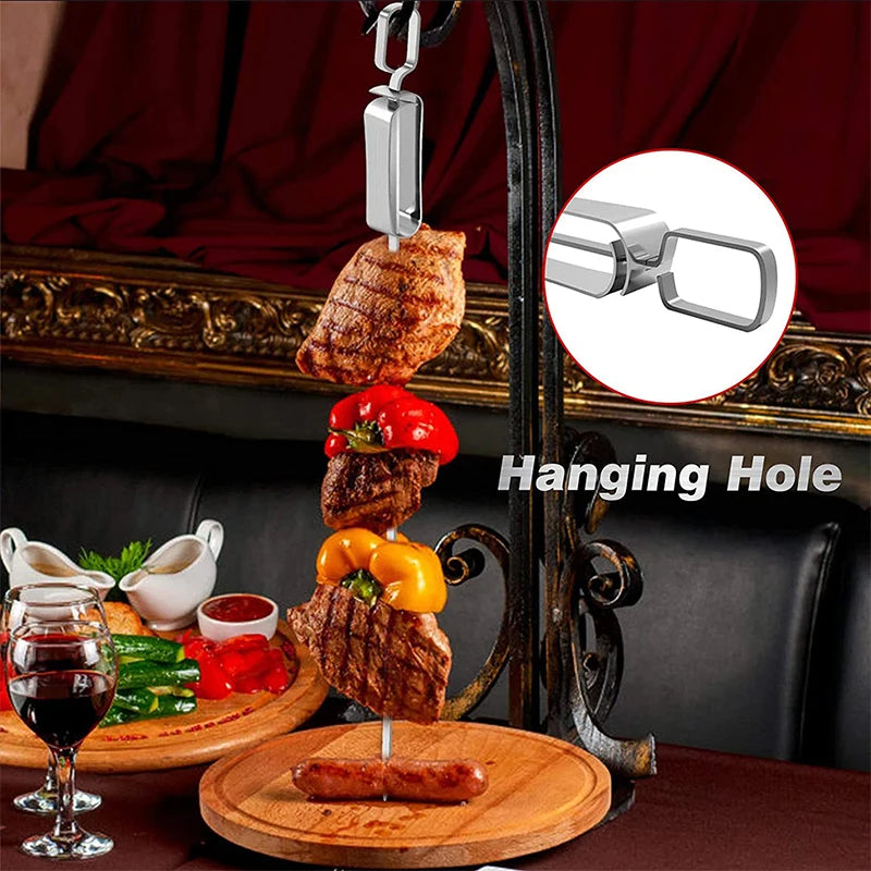 Stainless Steel BBQ Skewers with Quick Release Metal Sliding Handle