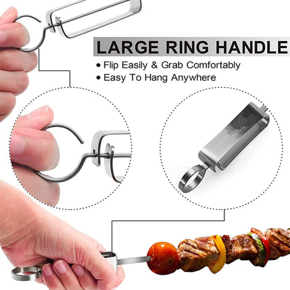 Stainless Steel BBQ Skewers with Quick Release Metal Sliding Handle