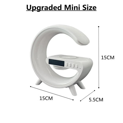 Wireless Charging Station With Bluettooth Speaker, Night Light Lamp And Alarm Clock