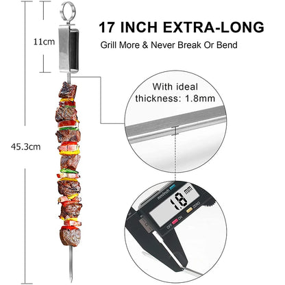 Stainless Steel BBQ Skewers with Quick Release Metal Sliding Handle