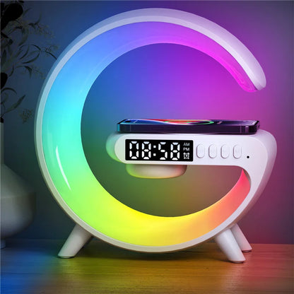 Wireless Charging Station With Bluettooth Speaker, Night Light Lamp And Alarm Clock