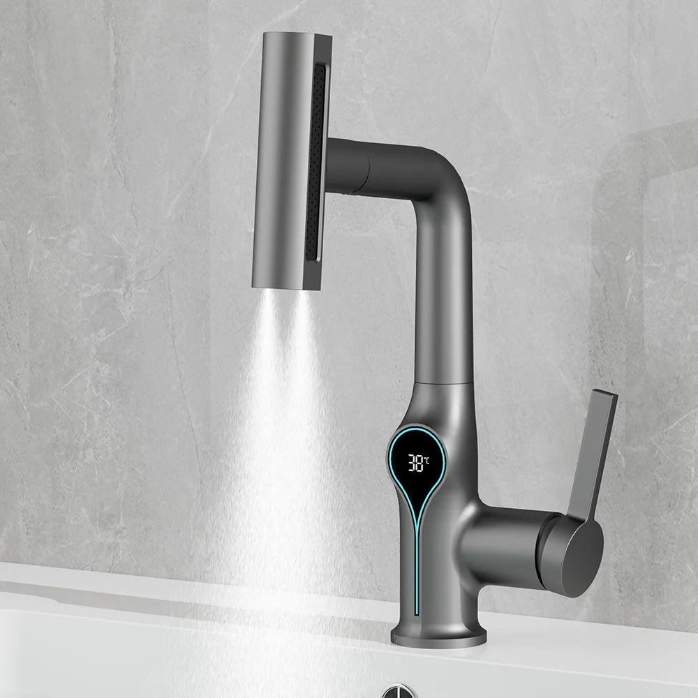 Waterfall/Stream Sprayer Faucet With Digital Temperature Display