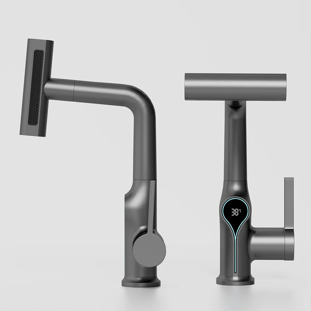 Waterfall/Stream Sprayer Faucet With Digital Temperature Display