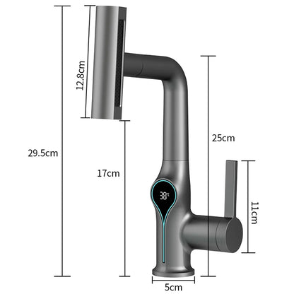 Waterfall/Stream Sprayer Faucet With Digital Temperature Display