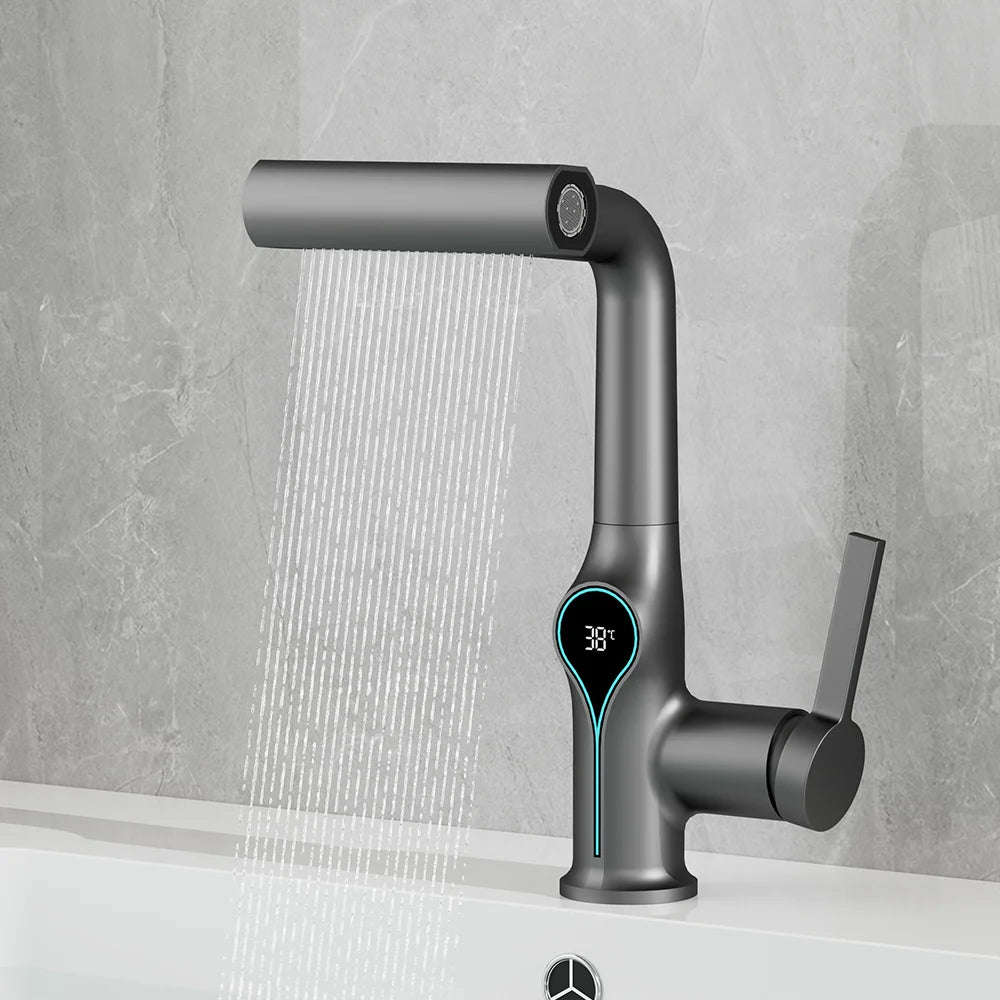 Waterfall/Stream Sprayer Faucet With Digital Temperature Display
