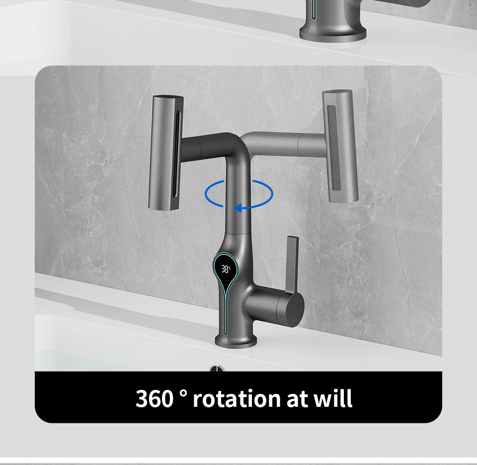 Waterfall/Stream Sprayer Faucet With Digital Temperature Display