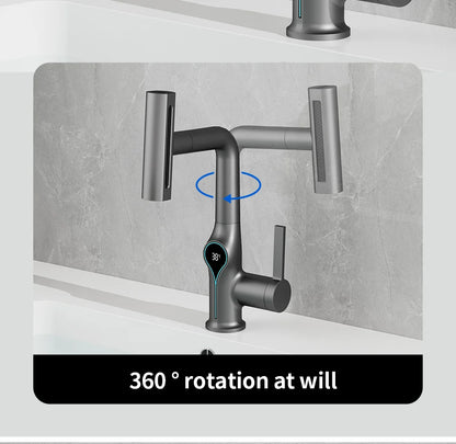 Waterfall/Stream Sprayer Faucet With Digital Temperature Display